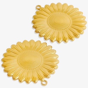 Macro shot of 304 stainless steel golden sunflower pendants with vintage French texture