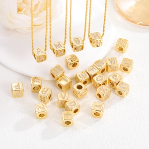 18k gold plated copper cube pendant necklace with sparkling zircon inlaid letters