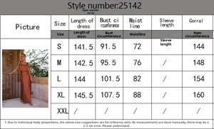 Detaillierte Größentabelle für elegantes Satin-Maxikleid ärmellos, Maße von S bis XXL