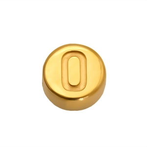 18K gold plated stainless steel round bead featuring engraved number 0 for DIY jewelry