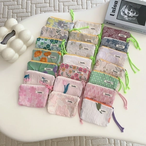 Floral Polyester Fabric Makeup Bag Mini Portable Toiletry Pouch Jacquard Embroidery Zipper Small Cosmetic Organizer Coin Purse