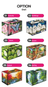 Close-up showing six creative diamond painting tissue box covers with diverse patterns