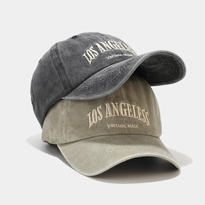 Retro washed cotton baseball cap with Los Angeles embroidery in dark grey and khaki