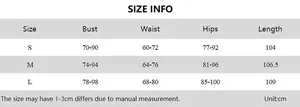 Detailed size information chart for slim fit sexy slit strap dress with measurements in cm