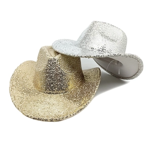 Shiny Sequin Cowboy Hat Western Style Sparkly Wide Brim Party Stage Performance Costume Hat For Women Men