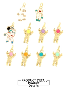 Set of 10 colorful 18K gold-plated astronaut charms with micro-inlaid rhinestones