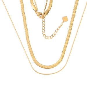 Double-layered golden snake bone necklace with adjustable lobster clasp on white background