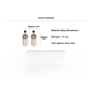 Detailed size specifications of retro portrait tassel earrings with silver needle posts