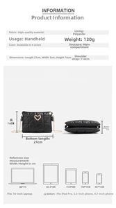 Detailed size specifications for the small square crossbody bag with embroidery details