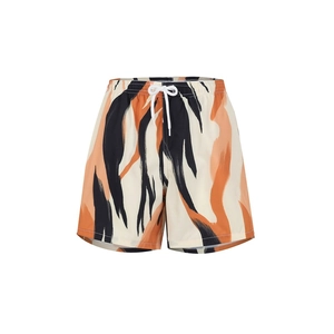 Badehose für Jungen mit abstraktem Muster in Schwarz und Orange und Kordelzugbund