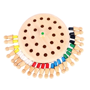 Wooden memory chess board game set with colorful pegs and dice for logical training