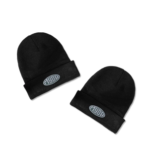 Schwarze Strickmütze mit MYOB-Stickerei im 2er-Set für Damen und Herren im Winter