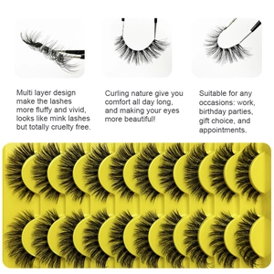 Dramatic 3D multi-layered faux mink eyelashes 10-pair set for a voluminous fluffy look