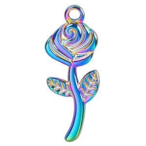 Rainbow stainless steel rose flower pendant charm for DIY jewelry making and necklaces