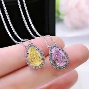 Elegant Teardrop Pendant Necklace Pear Cut Zircon Copper Halo Jewelry Fashion Sparkly Accessory For Women Gift