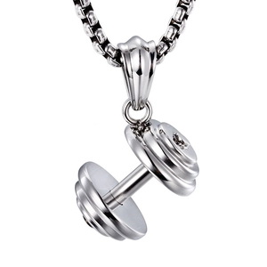 Pendentif haltère en acier inoxydable poli pour homme avec chaîne maille vénitienne
