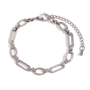 Silver stainless steel paperclip chain bracelet with lobster clasp and extension link