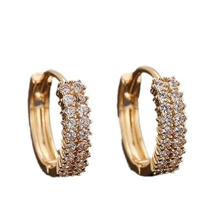 Elegant gold-plated U-shaped hoop earrings with double-row pavé-set clear zircons