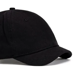 Casquette de baseball noire unisexe à bord court en coton avec calotte souple et sobre
