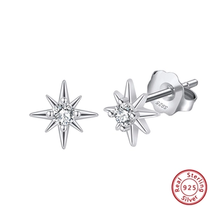 Detail of S925 sterling silver starburst earrings with sparkling zircon stones