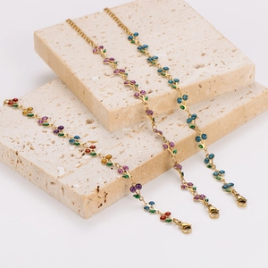 Bohemian gold stainless steel jewelry set with colorful fruit enamel charms and lobster clasp
