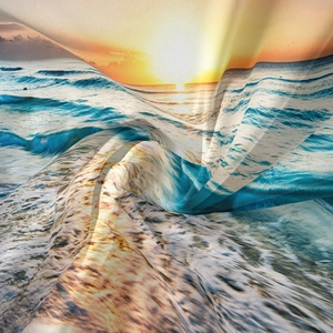 Détail de la texture satinée soyeuse et de l'imprimé haute définition vague de coucher de soleil