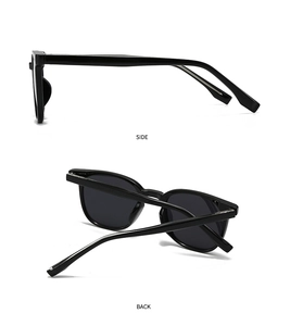 Detailed side and back view of classic black full-rim polarized round sunglasses