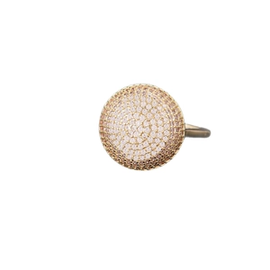 Chic dome ring in gold finish featuring pave-set sparkling clear cubic zirconia crystals