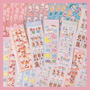 Cartoon Animal Stickers Laser PET Waterproof Self Adhesive For DIY Journal Scrapbook Cute Bear Rabbit Decoration Kids Girls