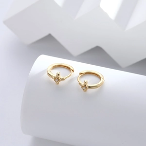 Elegant gold S925 sterling silver cross hoop earrings with white zircon accents