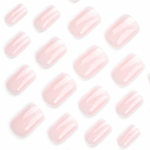 Classic French pink gradient press-on nails with glossy square shape on white background