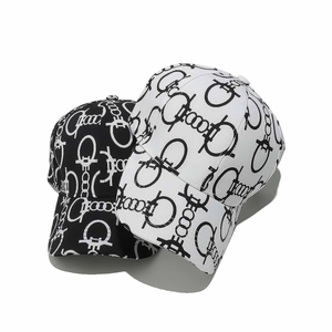 Classic black and white baseball caps with all-over print and trendy strap design