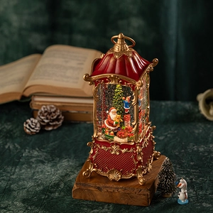 Retro Christmas Snow Globe Lantern Music Box With Automatic Snowing LED Light Holiday Home Decoration Gift Santa Claus