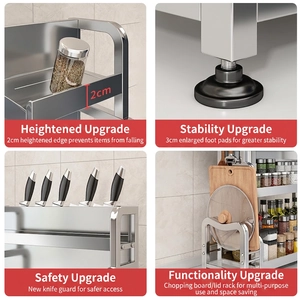 Stainless steel kitchen spice rack with knife holder and multi-functional storage design