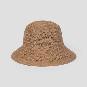 Women Summer Breathable Knitted Bucket Hat Solid Color Large Brim Sunshade Foldable Sun Hat With Metal Decor Beach Hat
