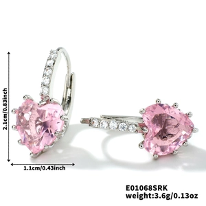 Specifiche dettagliate delle dimensioni per orecchini a cuore in zircone rosa e argento