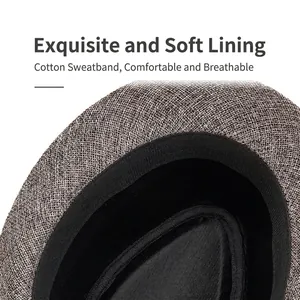 Mens summer straw fedora hat featuring a breathable cotton sweatband for outdoor sun protection