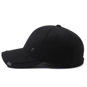 Men's winter thermal baseball cap in black with ear protection and metal F logo