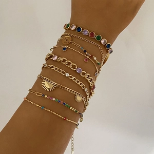 Edelstahl Armband Armreif Mit Bunten Zirkonia Geometrischem Design Boho Vergoldeter Luxusschmuck Für Damen
