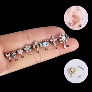 Set de piercings cartilage en zircon avec motifs papillon, croix et œil maléfique noir