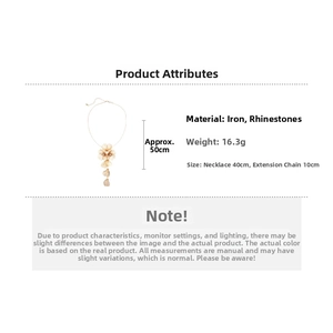 Detailed size and material specs for the gold flower pendant necklace with rhinestones