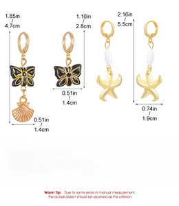 Tabella dettagliata delle taglie per orecchini a stella marina con misure precise