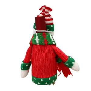 Housse de bouteille de Noël en tricot rouge avec bonnet vert à pois blancs
