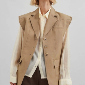 Gilet Da Completo Senza Maniche Da Donna Poliestere Collo A Revers Con Bottoni Utility Con Tasche A Patta Spacco Posteriore