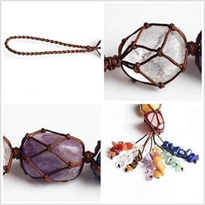 Tree of Life handmade multi-color healing crystal gemstone car hanging with woven details