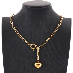 Heart Pendant Necklace Stainless Steel Chunky Paperclip Chain Toggle Clasp Minimalist INS Jewelry For Women Trendy