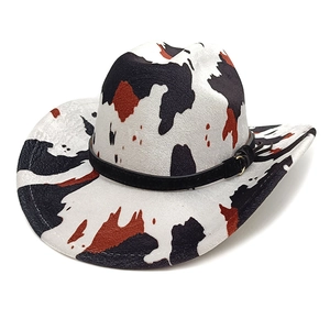 Western Cowboy Hat Animal Print Polyester Felt With Faux Leather Band Metal Buckle Wide Brim Outdoor Fashion