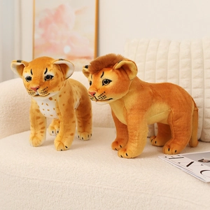 Realistic Lion And Leopard Plush Toy Soft Stuffed Animal Doll For Kids Room Decor