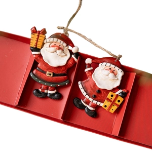 Set of 4 festive resin Santa Claus hanging ornaments for Christmas tree decoration with jute rope
