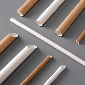 Biodegradable individual paper straws in white and kraft brown colors with pointed ends